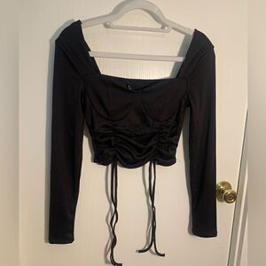 Shein EUC black ribbed cinched front long sleeve crop top Size Small